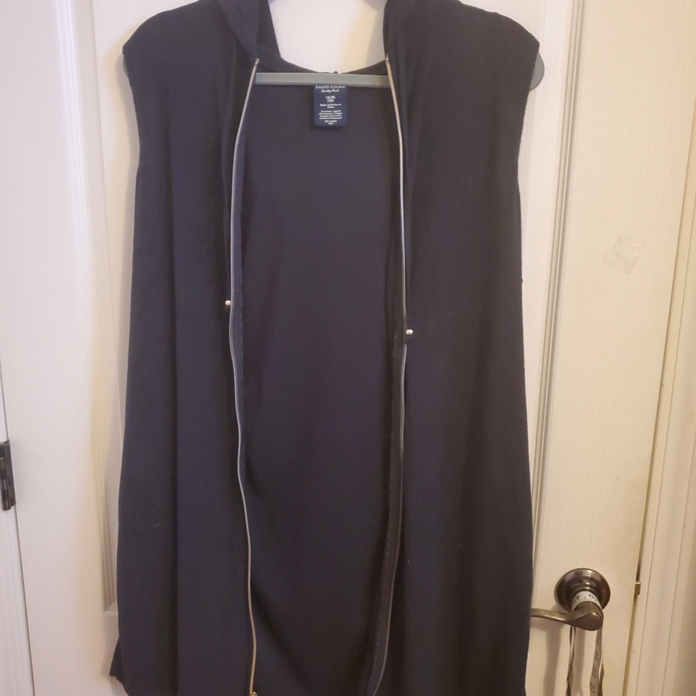 Size 16 Black Sleeveless Hooded Swim Cover Golden Zipper/drawstring accents